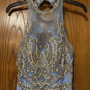 Alyce Paris Blue Dress with Gold Detailing